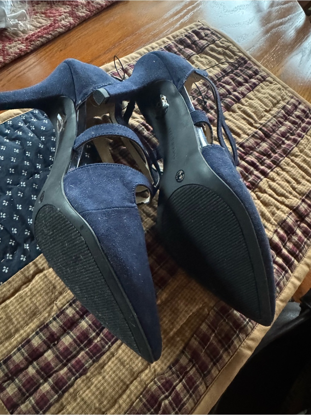 Liz Claiborne Navy Suede Pointed Toe Ankle-Strap Heels